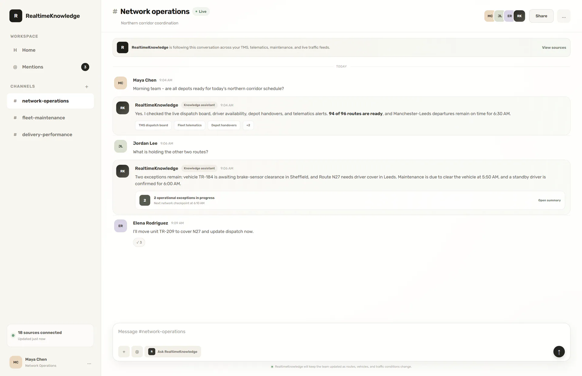 RTK Chat conversation with a built-in knowledge assistant